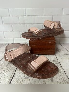 Melissa Papete Rider Sports Sandals Strappy Size 8 Jelly Mauve Pink Glitter Flat